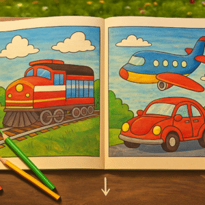 500 Transportation and Machine Coloring Page Prompts
